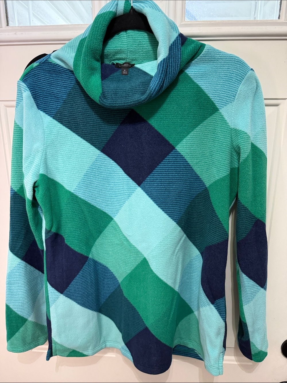 Talbots Women's Cowl Neck Sweater in Teal & Navy Plaid